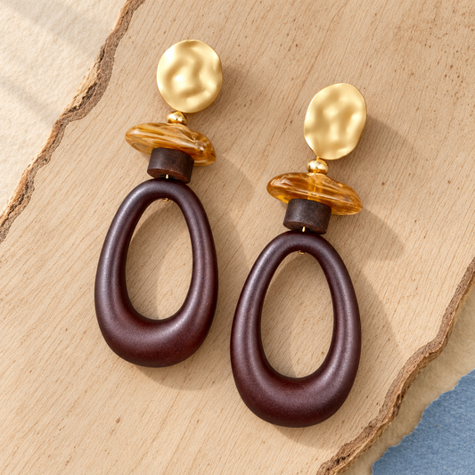 Amber Wood Statement Earrings
